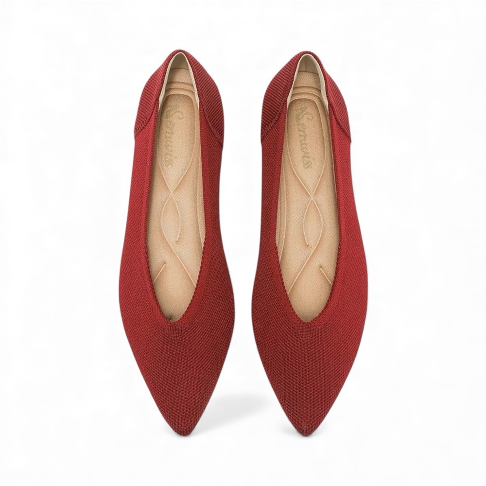 Elegant Slip-On Red Shoes, Pointed-Toe Flats with Memory Foam size 9